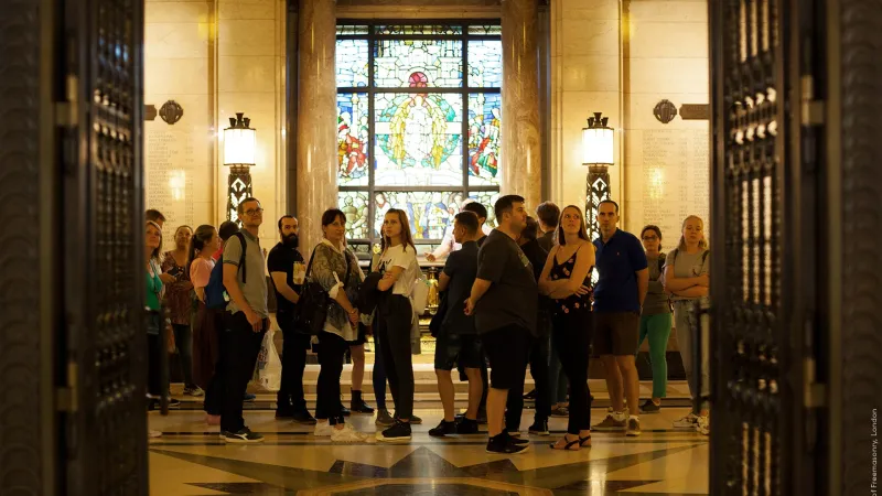 A group doing the tour at Freemasons' Hall
