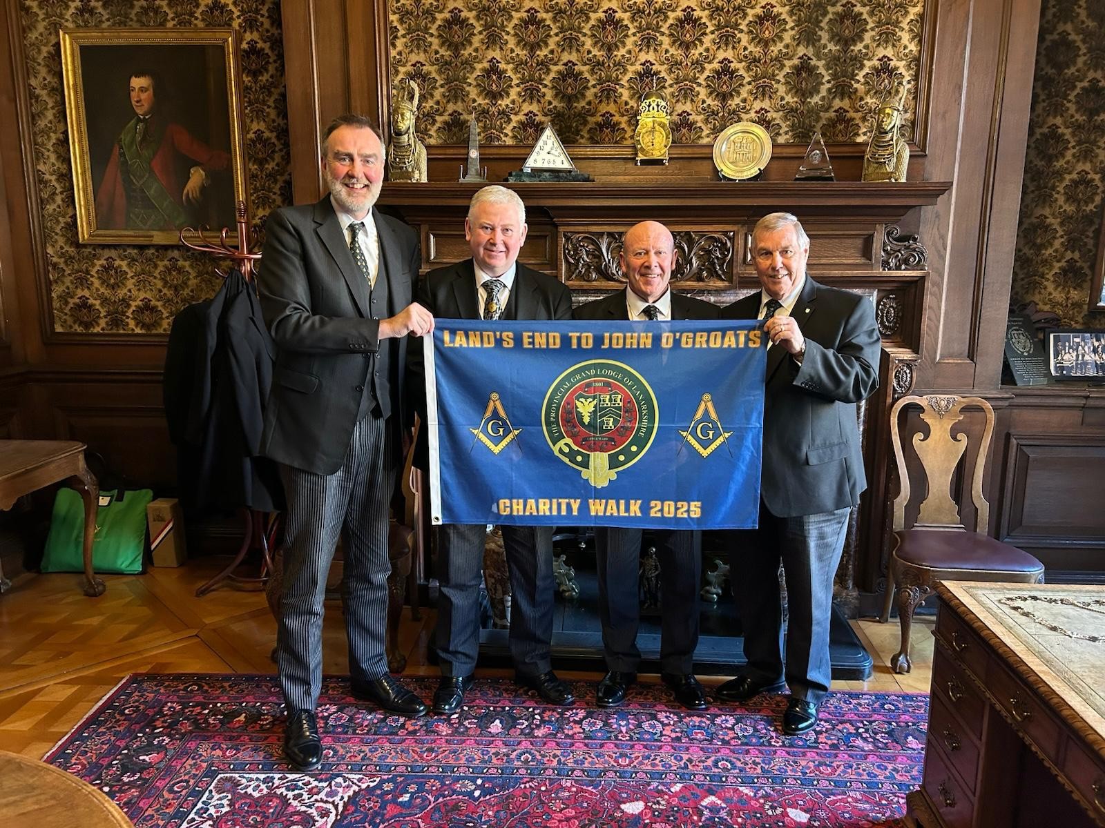 Jack Drummond, with the Grand Master Mason and Grand Secretary of the Grand Lodge of Scotland