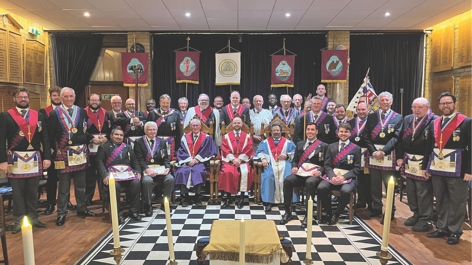 Hertfordshire Companions after a meeting of their Royal Arch Chapter, wearing their regalia