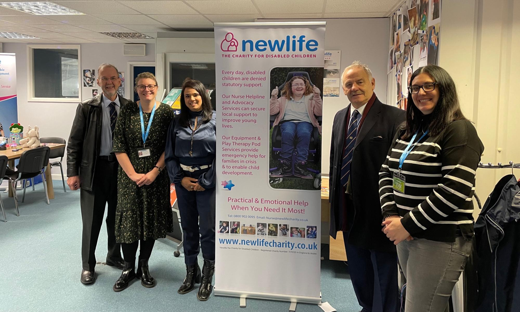 John Skellern and Reg Sargeant ​​​​​with Heather Hill, Play Therapy Pod Manager, Kamaljit Dulai, Child and Family Support Manager, and Jeanette Finazzi., Services Operations Manager.