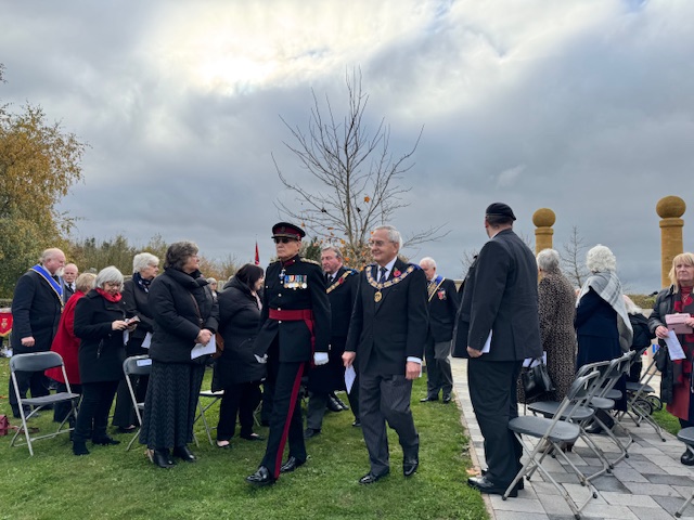 The guests of honour : Deputy Lieutenant of Staffordshire, Brigadier Barry Arthur Charles Smith CBE TD DL, Assistant Grand Master Steven Varley and the Provincial Grand Master of Staffordshire, John Lockley. 