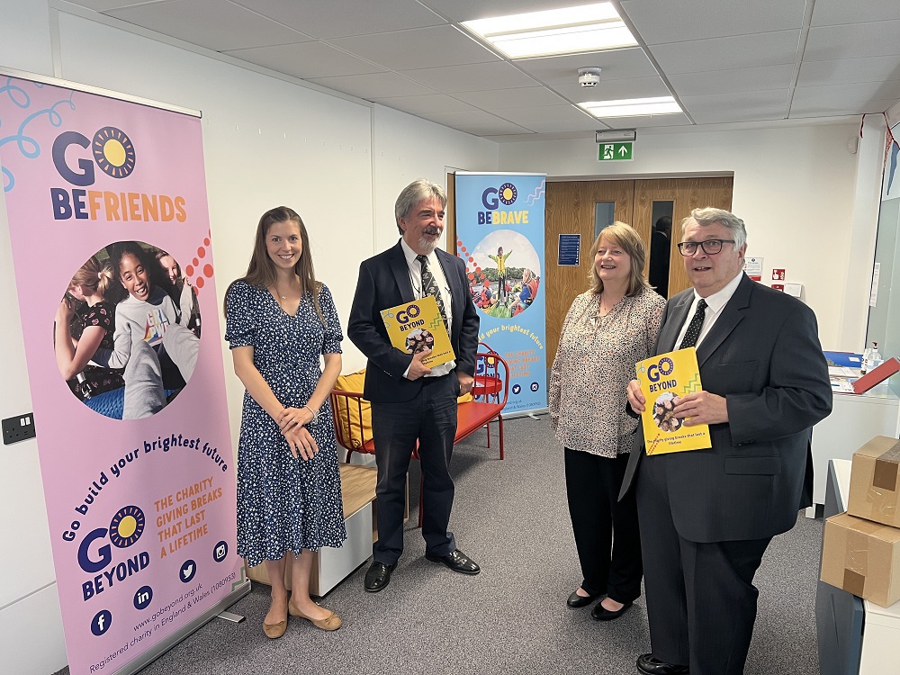 Kat Kelly (Marketing Manager “Go Beyond”), Reuben Ayres (Devonshire Charity Steward), Sarah Harrison (Director of Operations “Go Beyond”), Ian Kingsbury (Provincial Grand Master of Devonshire).