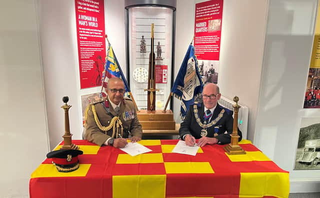 Brigadier Bibek Banerjee with Ian Craigs, head of Northumberland Freemasons.