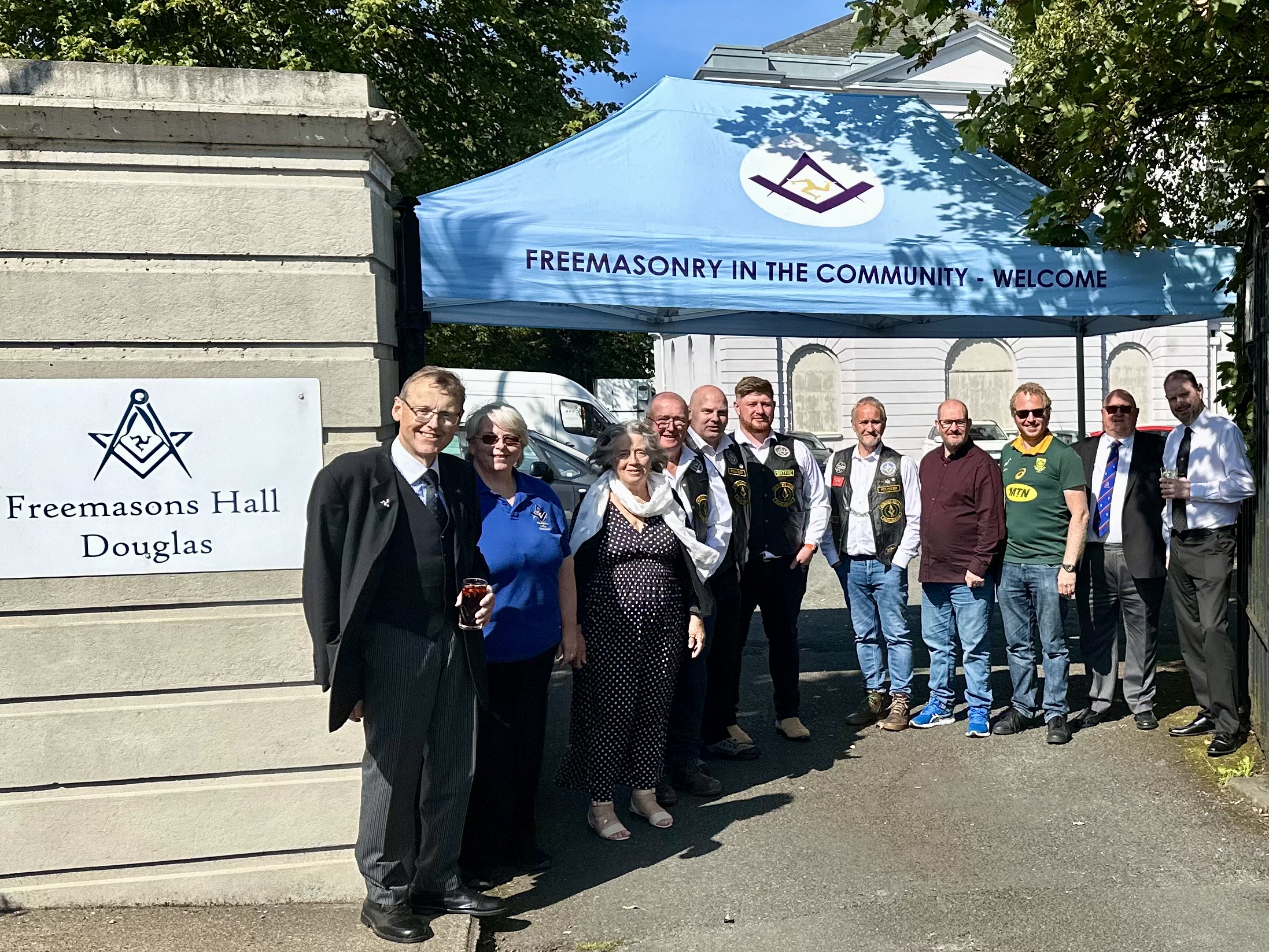 Isle of Man Freemasons outside their masonic hall on an Open Day