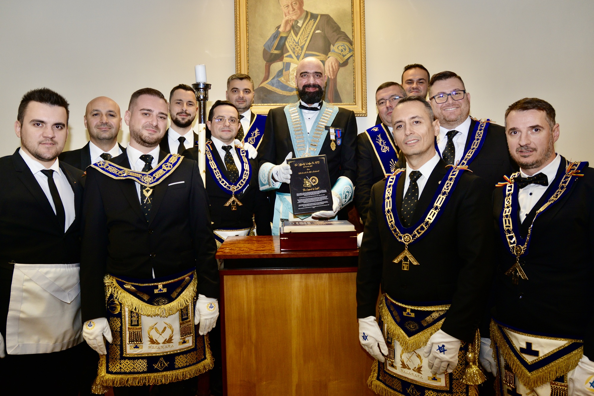 Romanian Freemasons who travelled to Cheshire, UK to support one of their own