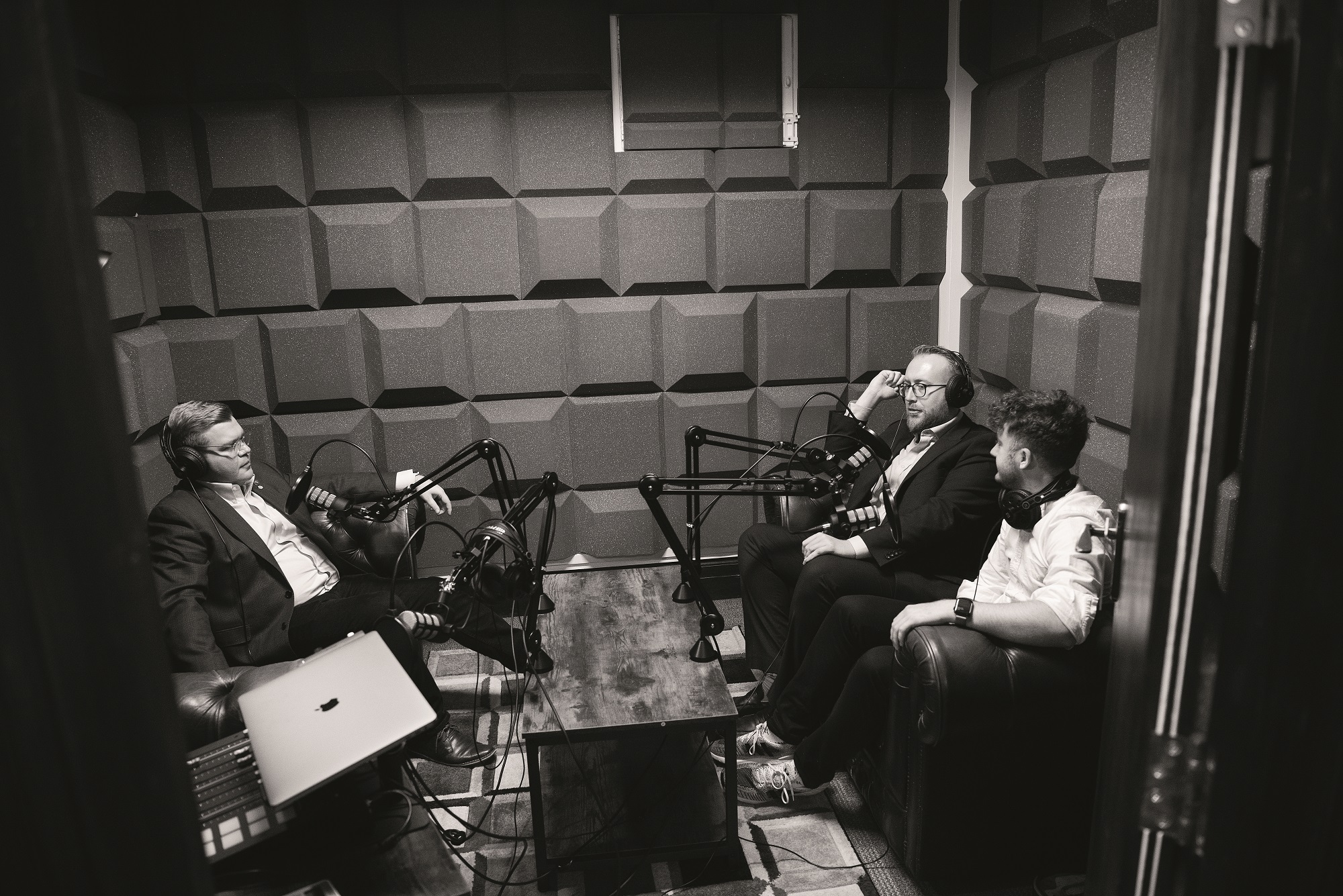 The 3 hosts of Craftcast: The Freemasons Podcast in their recording studio