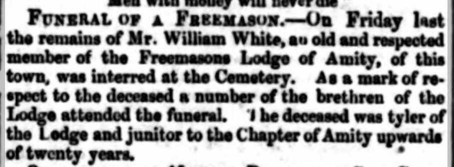 Extract from a newspaper announcing the death of William White