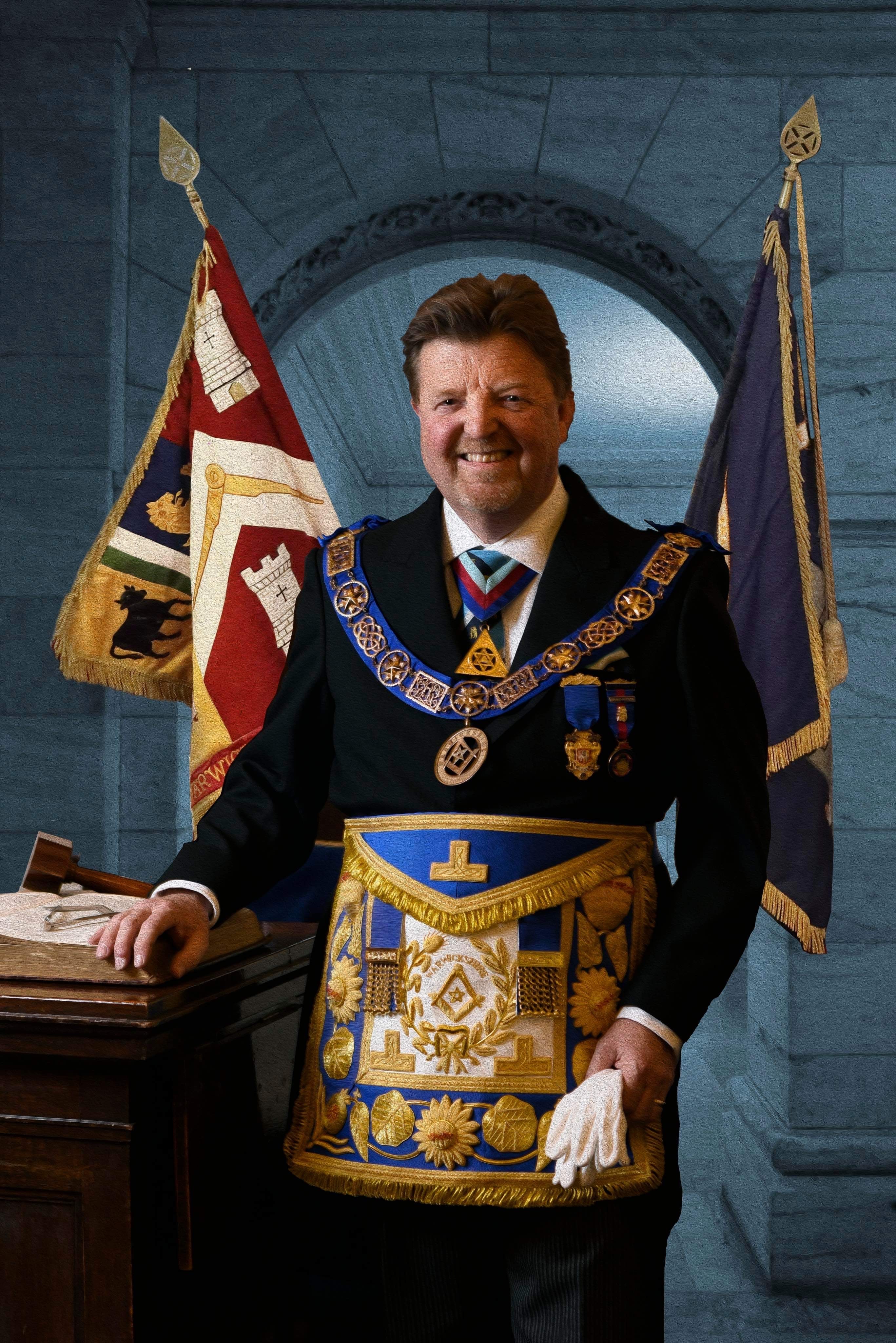 Ruler of Warwickshire Freemasons Phil Hall, dressed in his masonic regalia