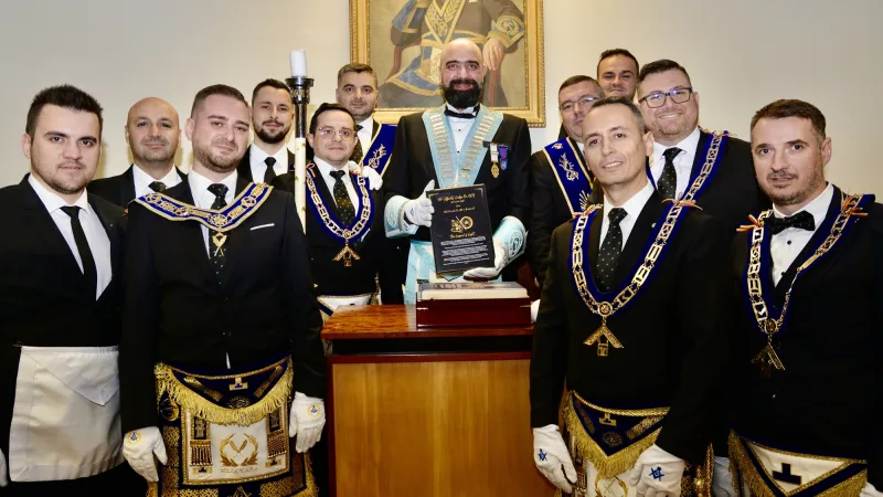 Romanian Freemasons who travelled to Cheshire, UK to support one of their own