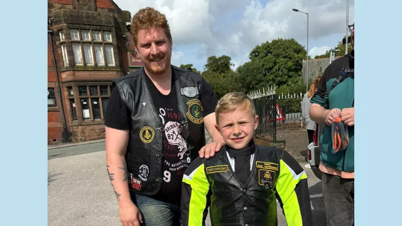  on Sunday, 18th August, George was escorted by 25 Masonic Bikers to Alder Hey, where the club presented him with his own personalised biker Cut and Patches – a symbol of the support and solidarity of the Freemasons' community.