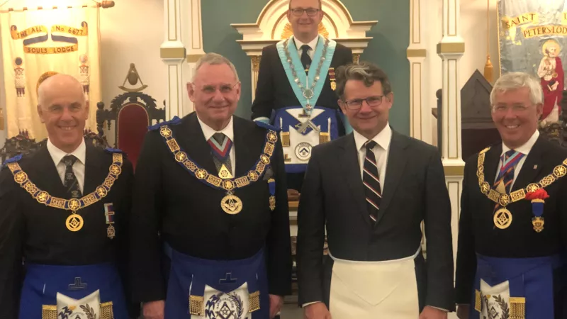 New initiate William Holland at his first Lodge meeting