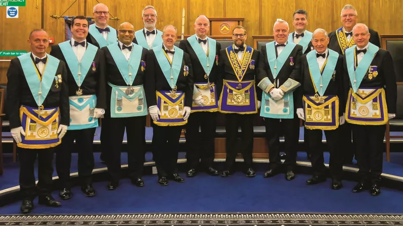 Leicestershire & Rutland Freemasons in a Lodge room wearing regalia