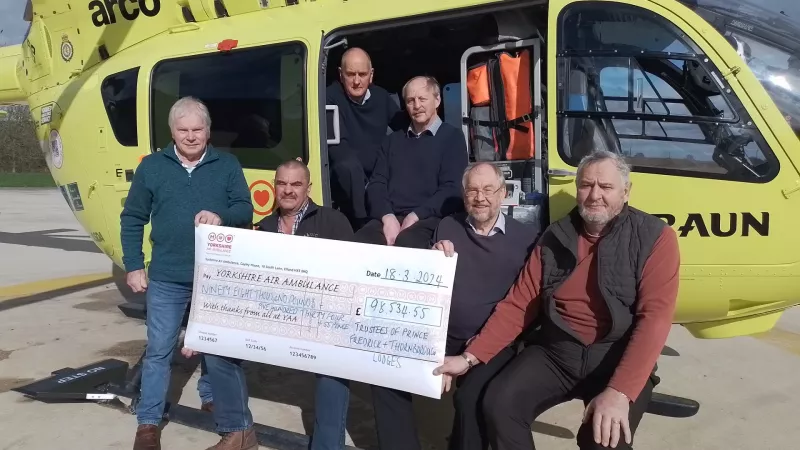 Yorkshire Freemasons presenting £98,000 to Yorkshire Air Ambulance