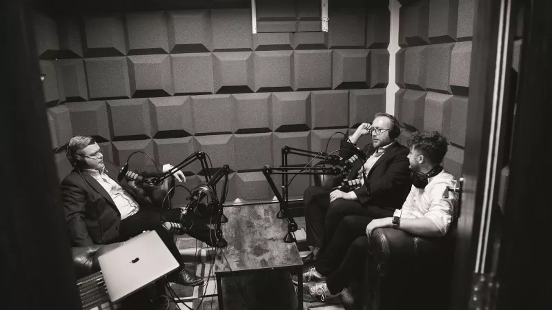 The 3 hosts of Craftcast: The Freemasons Podcast in their recording studio